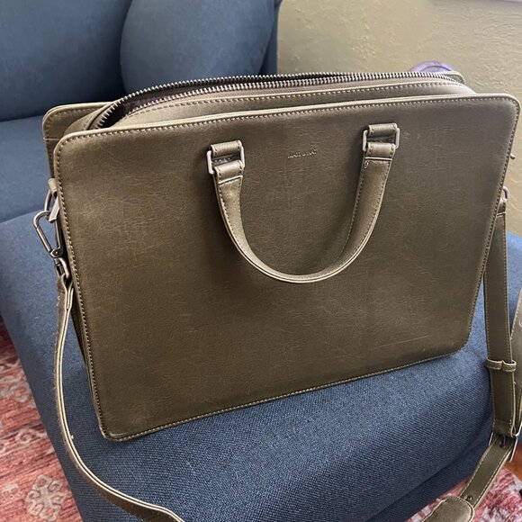 Matt & Nat David Vintage Vegan Leather Olive Green Laptop Bag Briefcase Tote - Picture 7 of 7